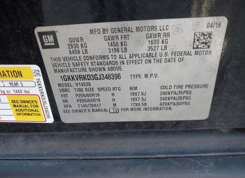 Photo 9 of 2016 Gmc Acadia SLT-1 (VIN 1GKKVRKD3GJ348396)