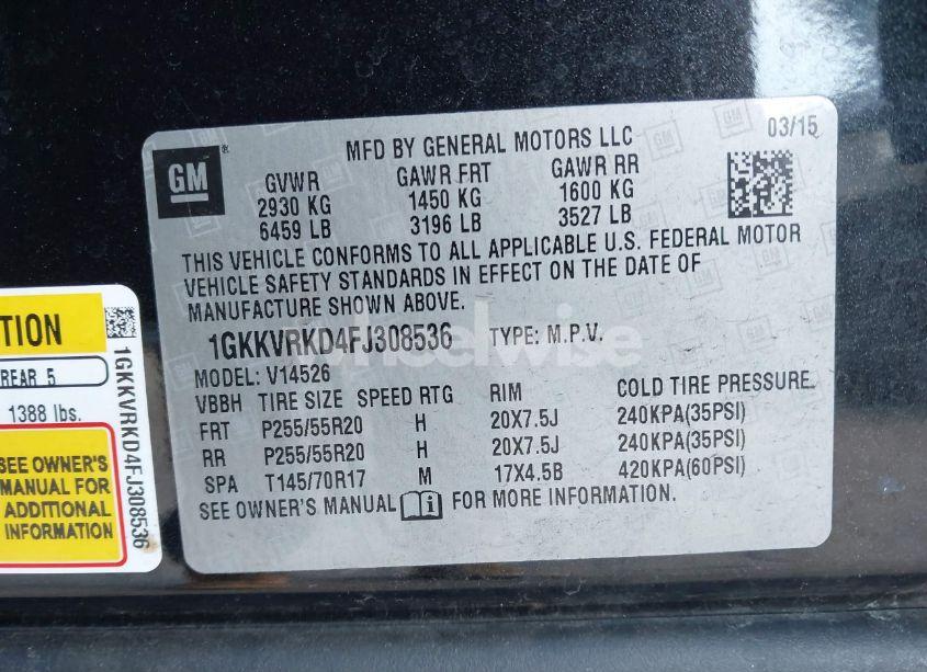 Photo 9 of 2015 Gmc Acadia SLT-1 (VIN 1GKKVRKD4FJ308536)