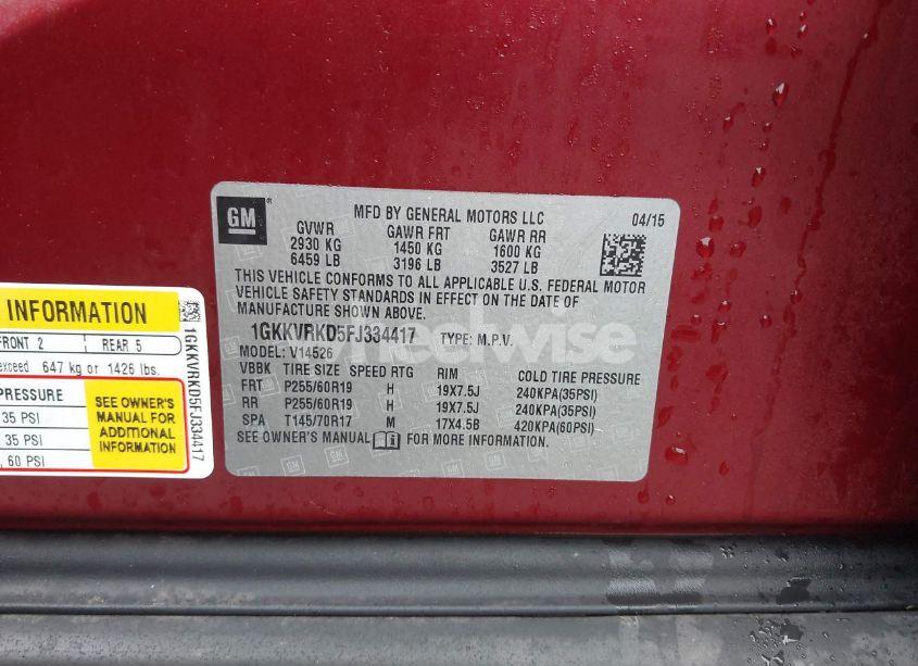 Photo 9 of 2015 Gmc Acadia SLT-1 (VIN 1GKKVRKD5FJ334417)