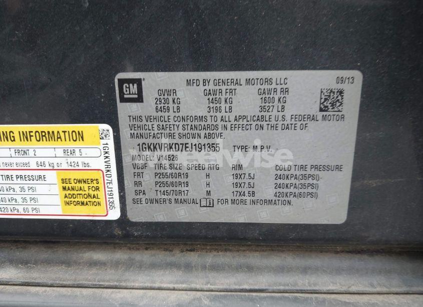 Photo 9 of 2014 Gmc Acadia SLT-1 (VIN 1GKKVRKD7EJ191355)