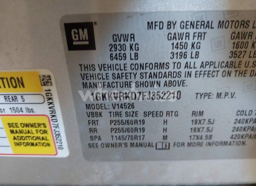 Photo 9 of 2015 Gmc Acadia SLT-1 (VIN 1GKKVRKD7FJ352210)