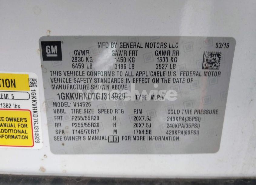 Photo 9 of 2016 Gmc Acadia SLT (VIN 1GKKVRKD7GJ314929)