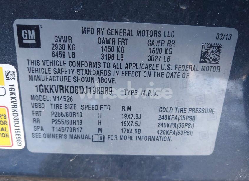 Photo 9 of 2013 Gmc Acadia SLT-1 (VIN 1GKKVRKD8DJ198989)