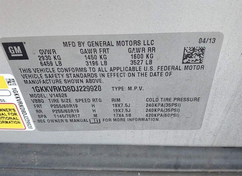 Photo 9 of 2013 Gmc Acadia SLT-1 (VIN 1GKKVRKD8DJ229920)