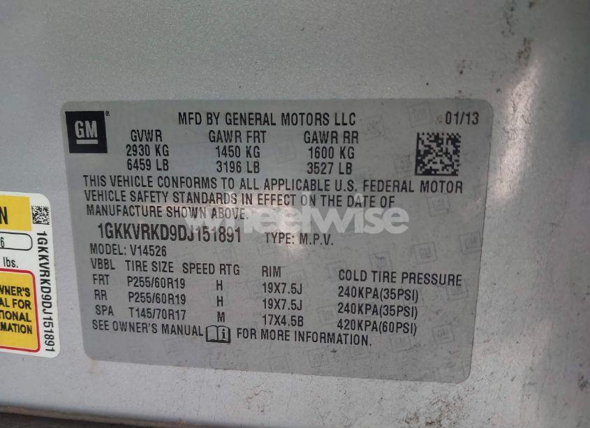 Photo 9 of 2013 Gmc Acadia SLT-1 (VIN 1GKKVRKD9DJ151891)