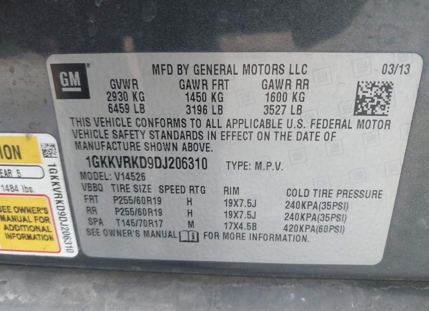 Photo 9 of 2013 Gmc Acadia SLT-1 (VIN 1GKKVRKD9DJ206310)