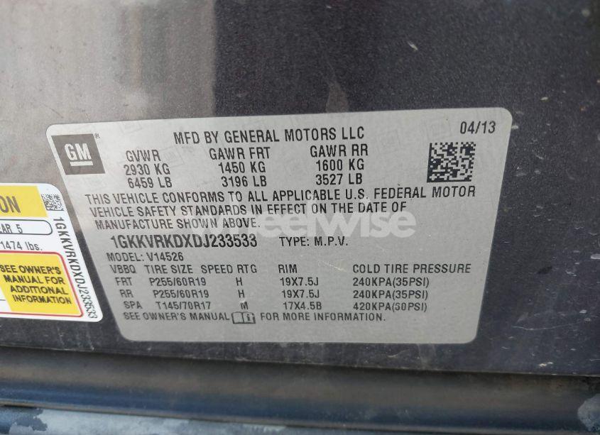 Photo 9 of 2013 Gmc Acadia SLT-1 (VIN 1GKKVRKDXDJ233533)