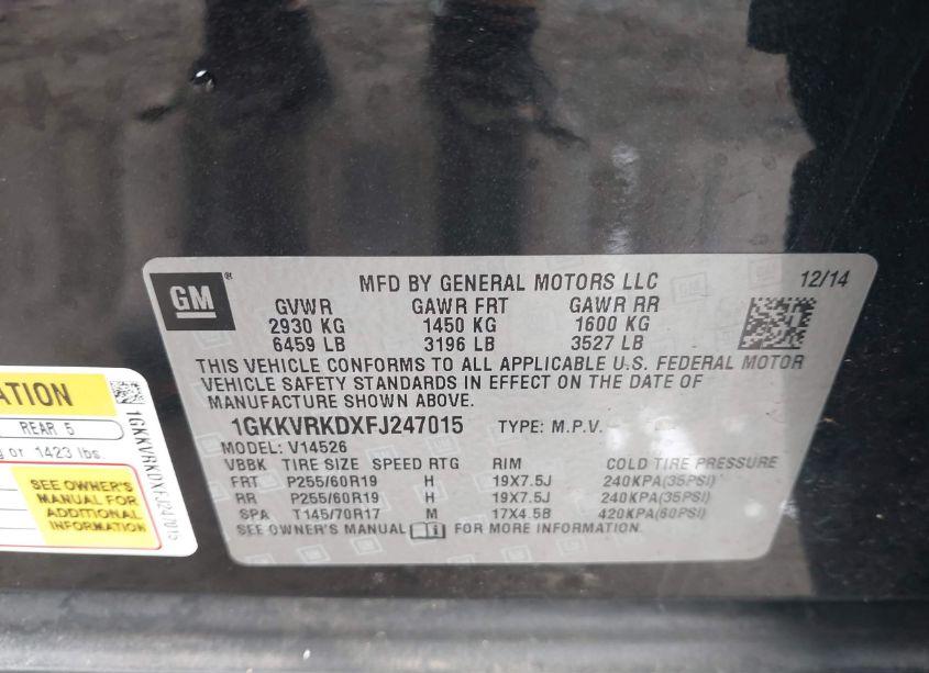 Photo 9 of 2015 Gmc Acadia SLT-1 (VIN 1GKKVRKDXFJ247015)