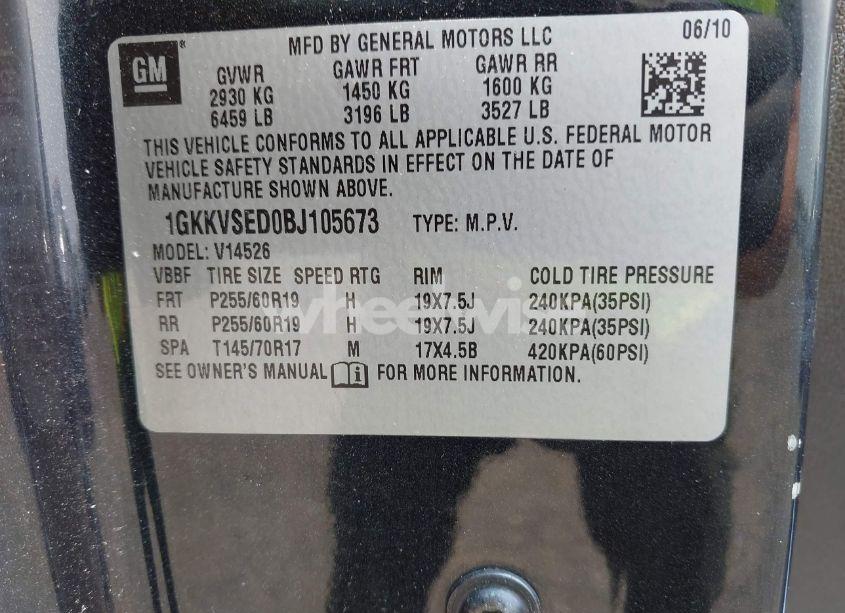 Photo 9 of 2011 Gmc Acadia SLT-2 (VIN 1GKKVSED0BJ105673)