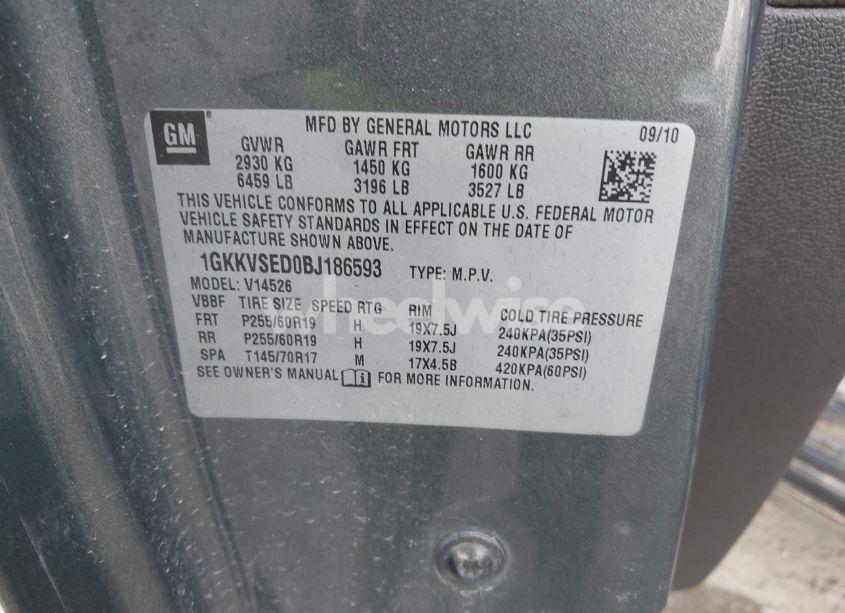 Photo 9 of 2011 Gmc Acadia SLT-2 (VIN 1GKKVSED0BJ186593)