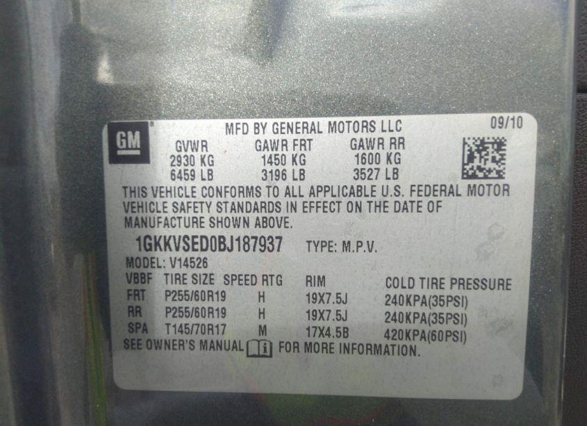 Photo 9 of 2011 Gmc Acadia SLT-2 (VIN 1GKKVSED0BJ187937)