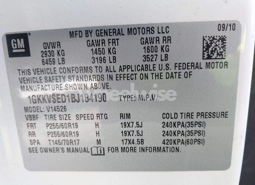 Photo 9 of 2011 Gmc Acadia SLT-2 (VIN 1GKKVSED1BJ184190)