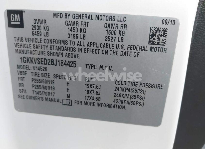 Photo 9 of 2011 Gmc Acadia SLT-2 (VIN 1GKKVSED2BJ184425)