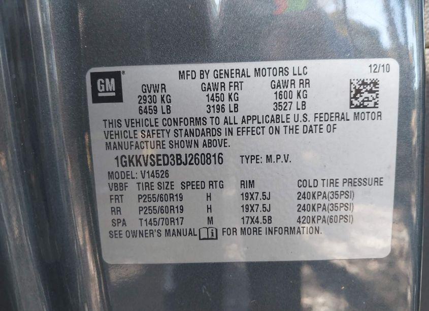 Photo 9 of 2011 Gmc Acadia SLT-2 (VIN 1GKKVSED3BJ260816)