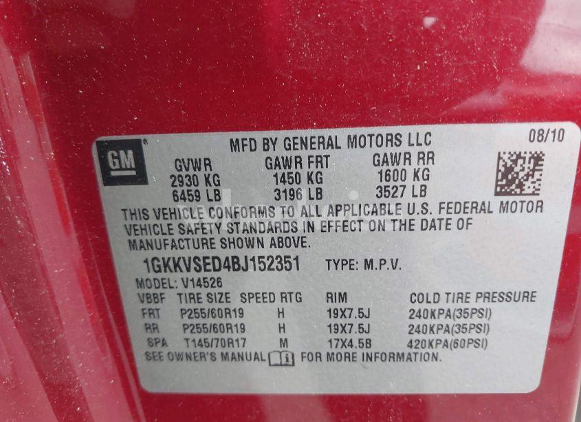 Photo 9 of 2011 Gmc Acadia SLT-2 (VIN 1GKKVSED4BJ152351)