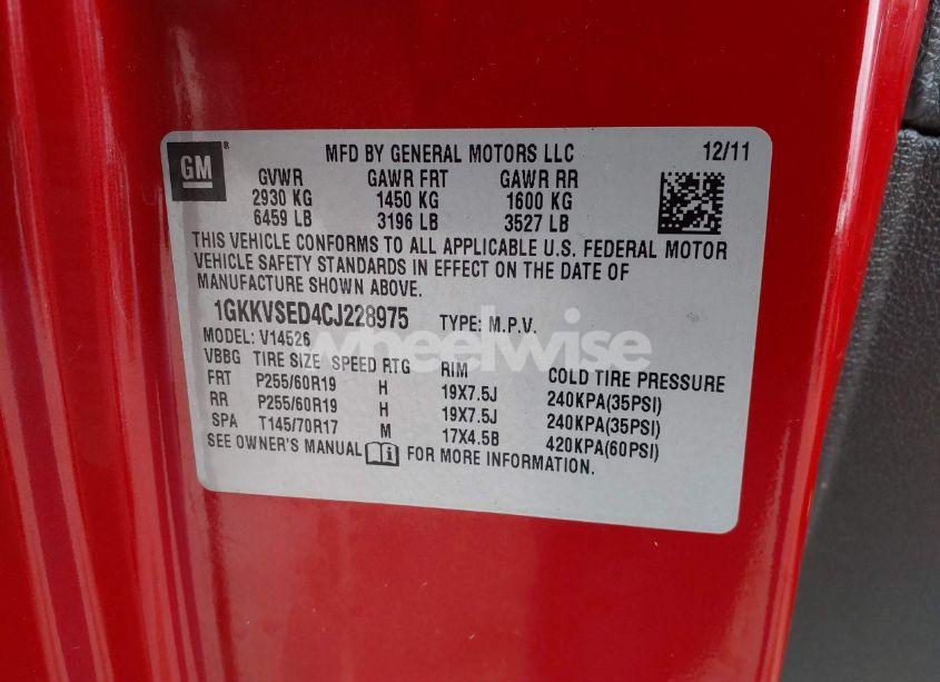 Photo 9 of 2012 Gmc Acadia SLT-2 (VIN 1GKKVSED4CJ228975)