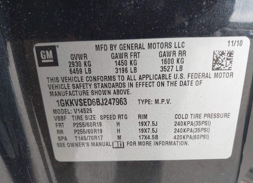 Photo 9 of 2011 Gmc Acadia SLT-2 (VIN 1GKKVSED6BJ247963)
