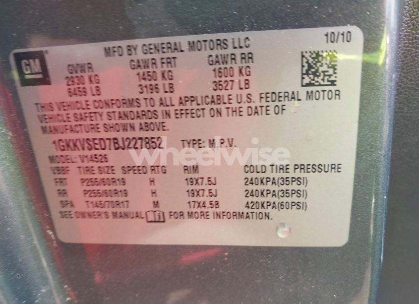 Photo 9 of 2011 Gmc Acadia SLT-2 (VIN 1GKKVSED7BJ227852)