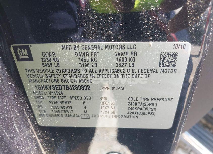 Photo 9 of 2011 Gmc Acadia SLT-2 (VIN 1GKKVSED7BJ230802)