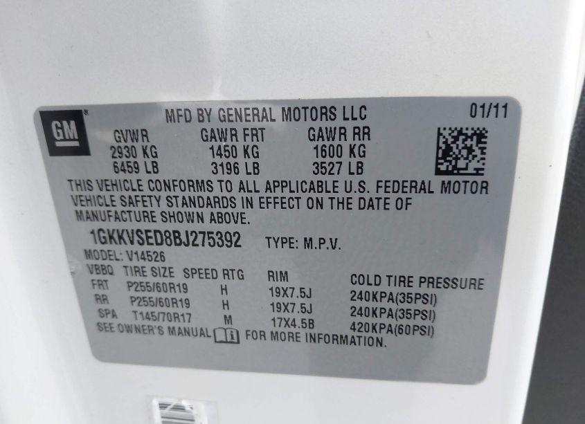 Photo 9 of 2011 Gmc Acadia SLT-2 (VIN 1GKKVSED8BJ275392)