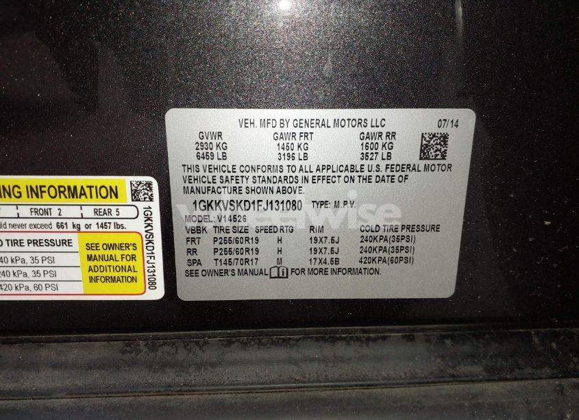 Photo 9 of 2015 Gmc Acadia SLT-2 (VIN 1GKKVSKD1FJ131080)