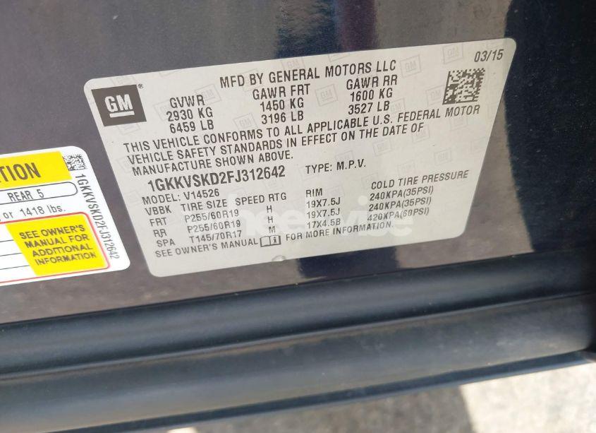 Photo 9 of 2015 Gmc Acadia SLT-2 (VIN 1GKKVSKD2FJ312642)