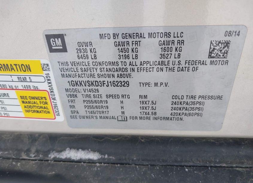 Photo 9 of 2015 Gmc Acadia SLT-2 (VIN 1GKKVSKD3FJ162329)