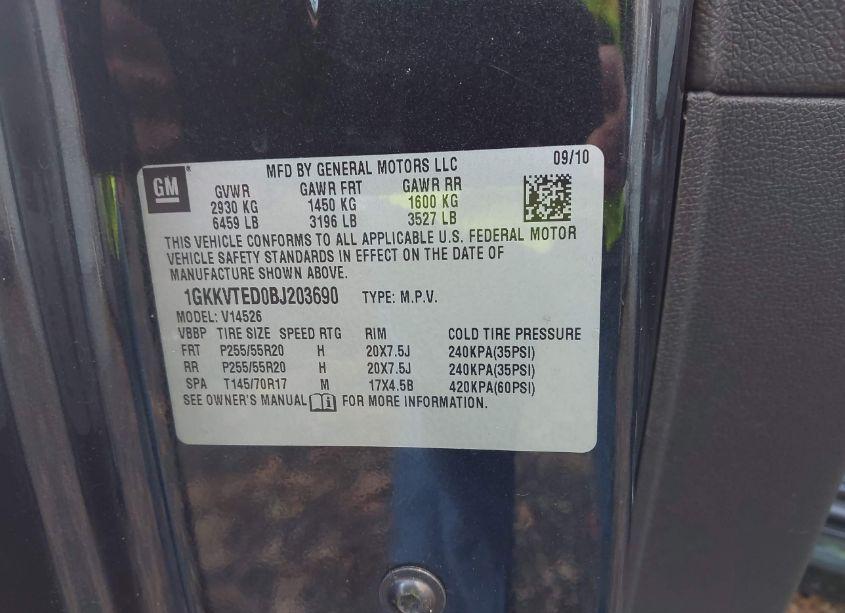 Photo 9 of 2011 Gmc Acadia DENALI (VIN 1GKKVTED0BJ203690)