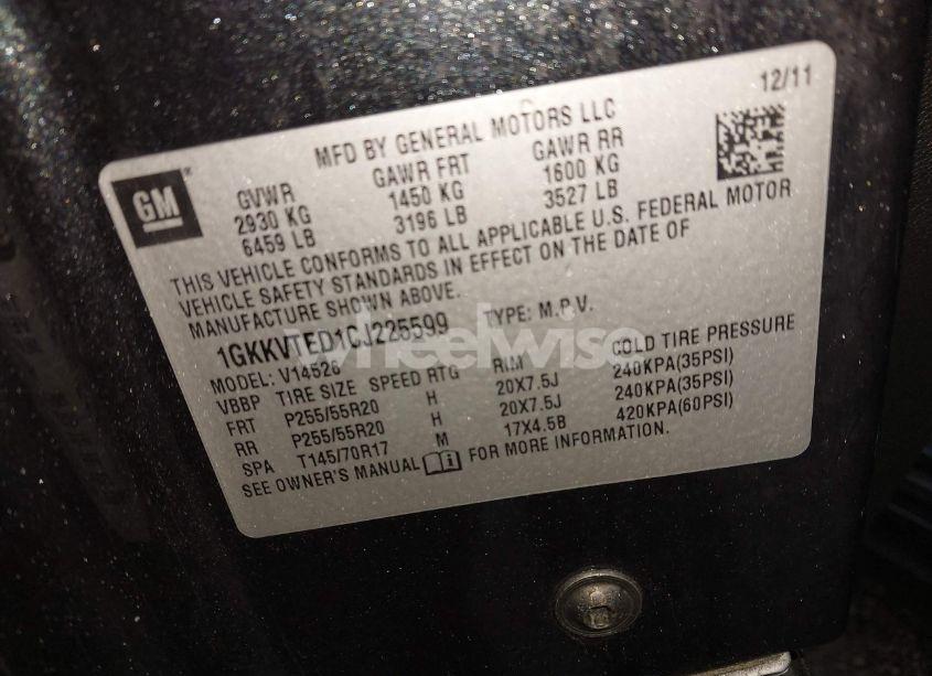 Photo 9 of 2012 Gmc Acadia DENALI (VIN 1GKKVTED1CJ225599)