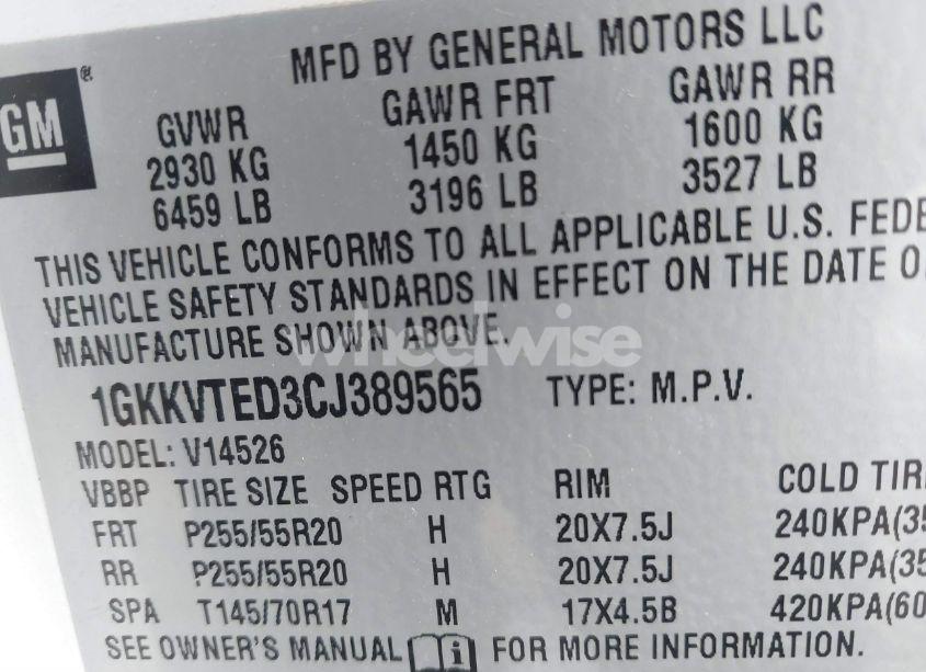 Photo 9 of 2012 Gmc Acadia DENALI (VIN 1GKKVTED3CJ389565)