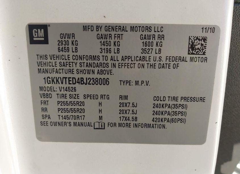 Photo 9 of 2011 Gmc Acadia DENALI (VIN 1GKKVTED4BJ238006)