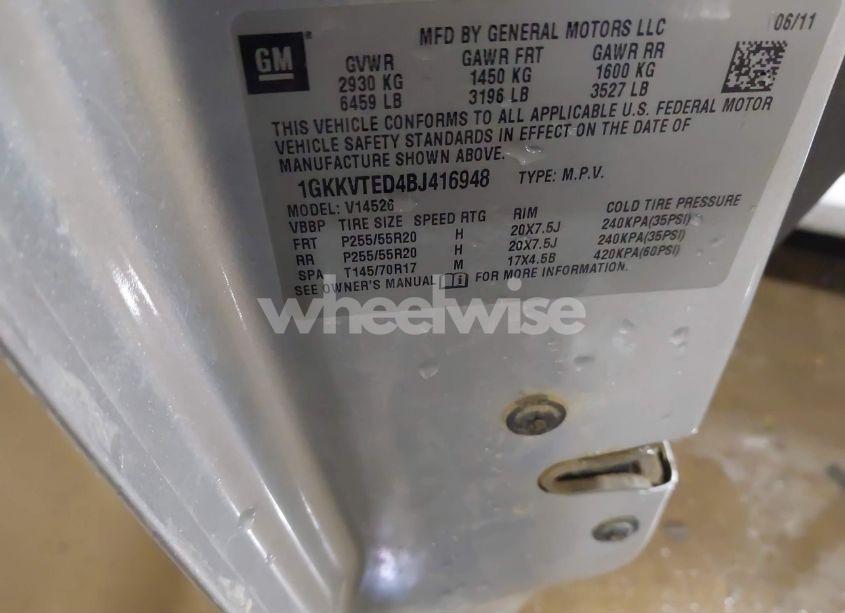 Photo 9 of 2011 Gmc Acadia DENALI (VIN 1GKKVTED4BJ416948)