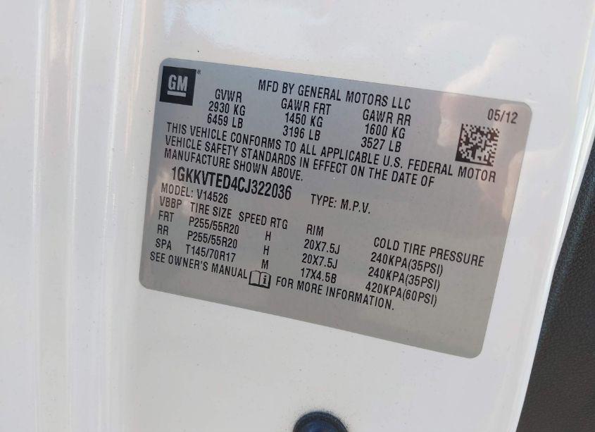 Photo 9 of 2012 Gmc Acadia DENALI (VIN 1GKKVTED4CJ322036)