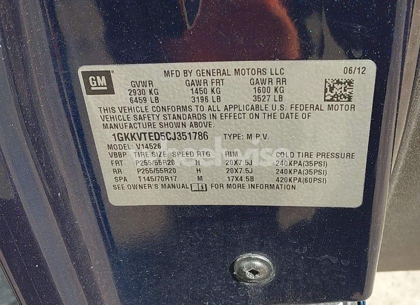 Photo 9 of 2012 Gmc Acadia DENALI (VIN 1GKKVTED5CJ351786)