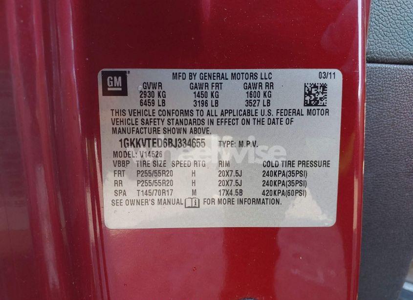 Photo 9 of 2011 Gmc Acadia DENALI (VIN 1GKKVTED6BJ334655)