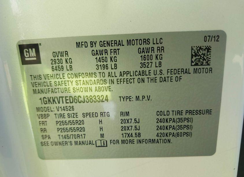 Photo 8 of 2012 Gmc Acadia (VIN 1GKKVTED6CJ383324)