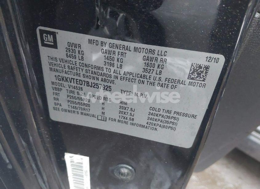 Photo 9 of 2011 Gmc Acadia DENALI (VIN 1GKKVTED7BJ257925)