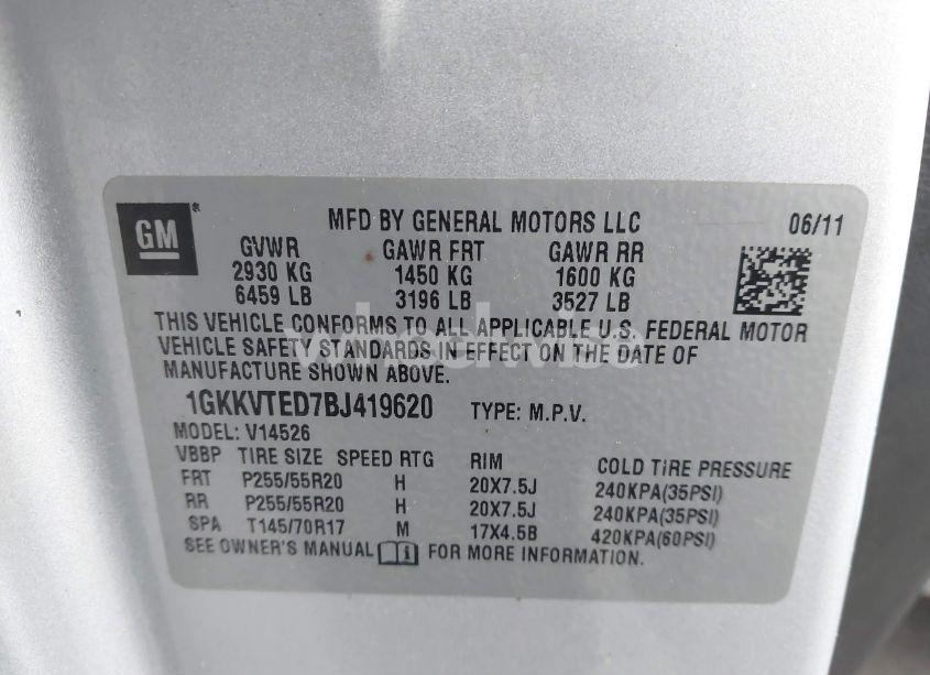 Photo 9 of 2011 Gmc Acadia DENALI (VIN 1GKKVTED7BJ419620)