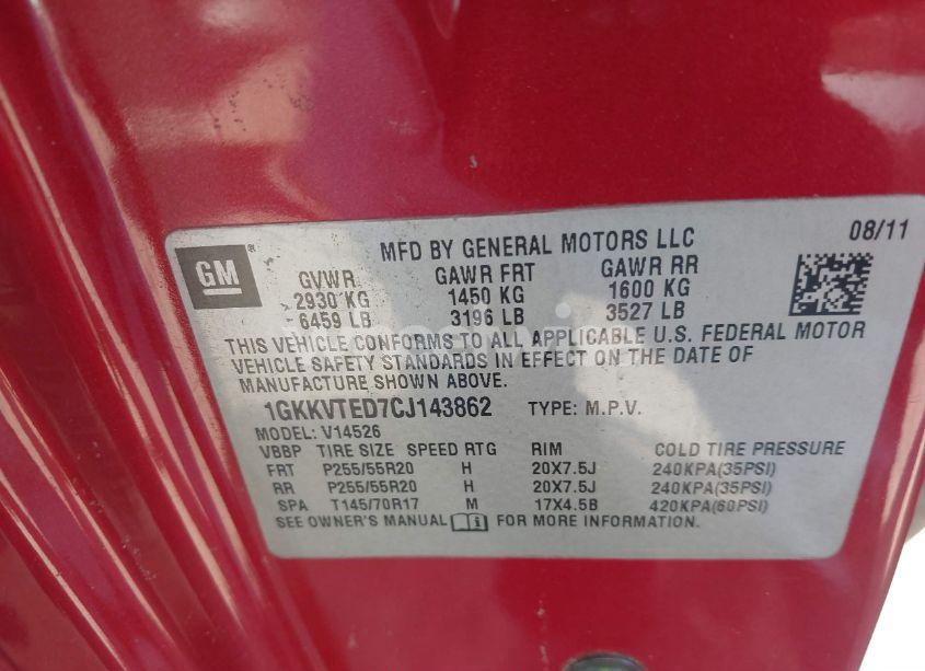 Photo 9 of 2012 Gmc Acadia DENALI (VIN 1GKKVTED7CJ143862)