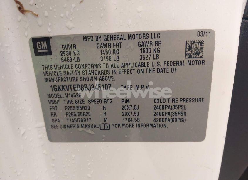 Photo 9 of 2011 Gmc Acadia DENALI (VIN 1GKKVTED8BJ345107)