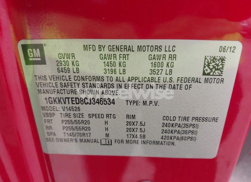 Photo 9 of 2012 Gmc Acadia DENALI (VIN 1GKKVTED8CJ346534)