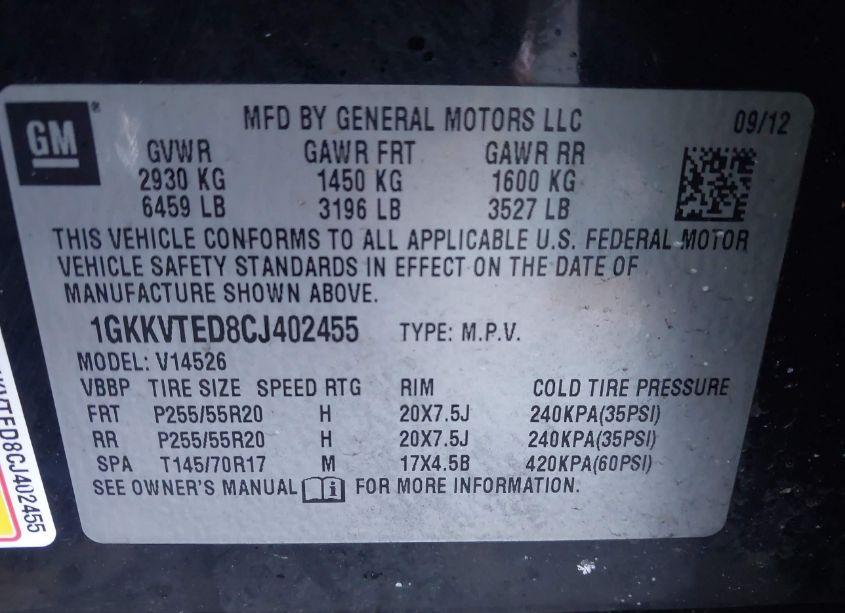 Photo 9 of 2012 Gmc Acadia DENALI (VIN 1GKKVTED8CJ402455)