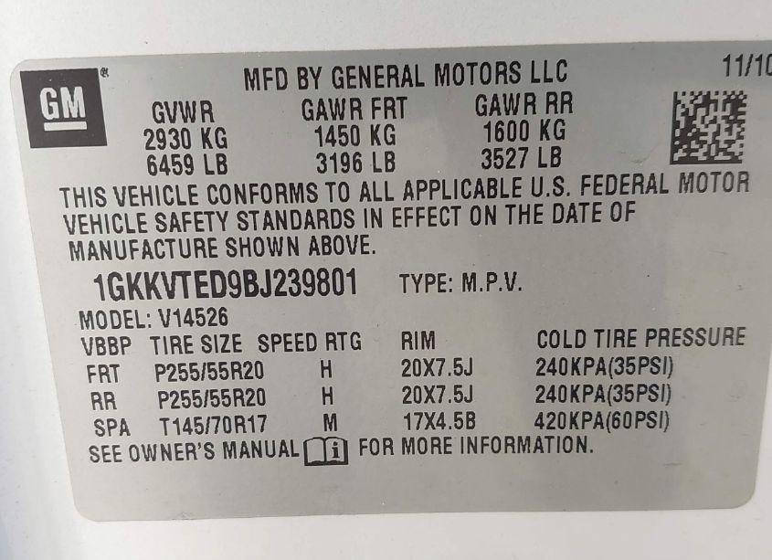 Photo 9 of 2011 Gmc Acadia DENALI (VIN 1GKKVTED9BJ239801)