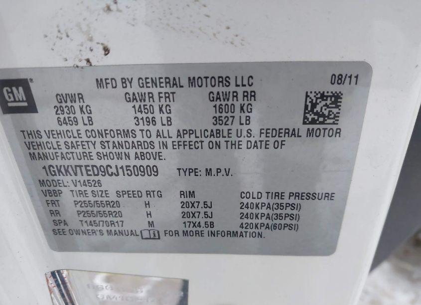 Photo 9 of 2012 Gmc Acadia DENALI (VIN 1GKKVTED9CJ150909)