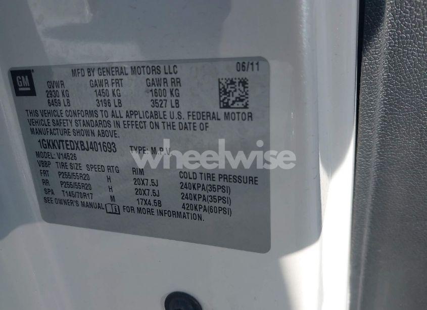 Photo 9 of 2011 Gmc Acadia DENALI (VIN 1GKKVTEDXBJ401693)