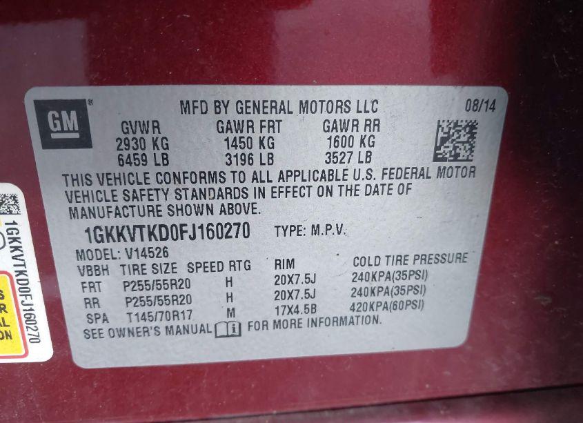 Photo 9 of 2015 Gmc Acadia DENALI (VIN 1GKKVTKD0FJ160270)