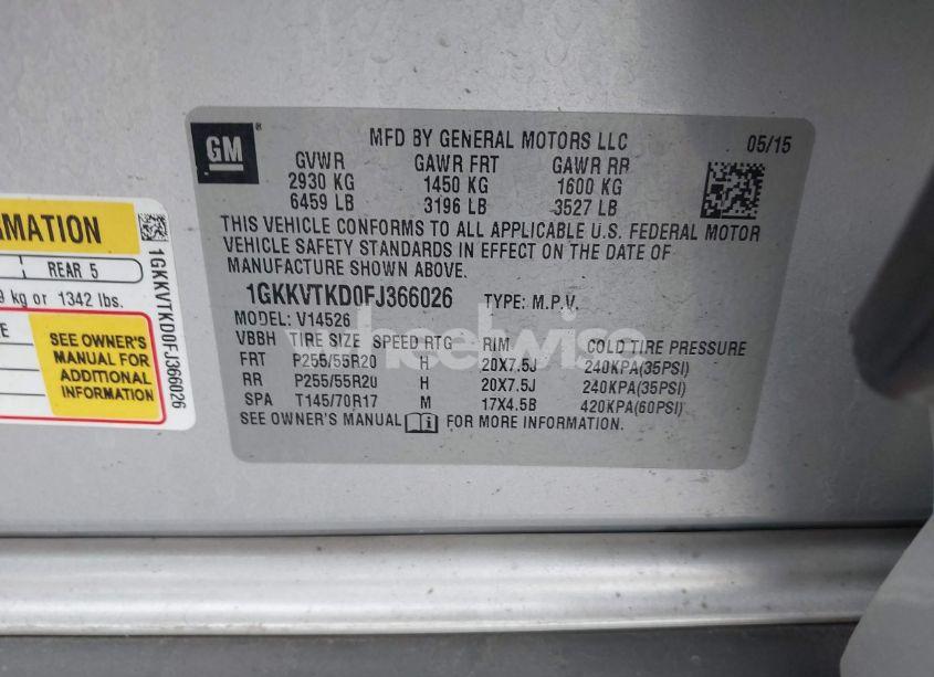 Photo 9 of 2015 Gmc Acadia DENALI (VIN 1GKKVTKD0FJ366026)