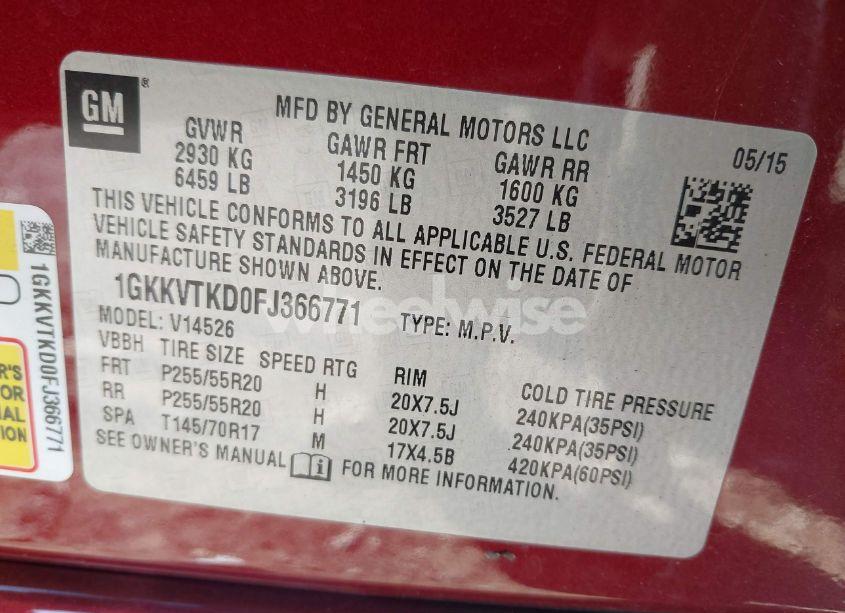 Photo 9 of 2015 Gmc Acadia DENALI (VIN 1GKKVTKD0FJ366771)