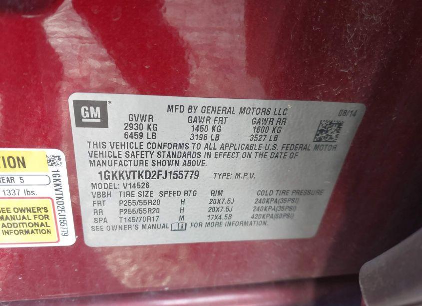 Photo 9 of 2015 Gmc Acadia DENALI (VIN 1GKKVTKD2FJ155779)