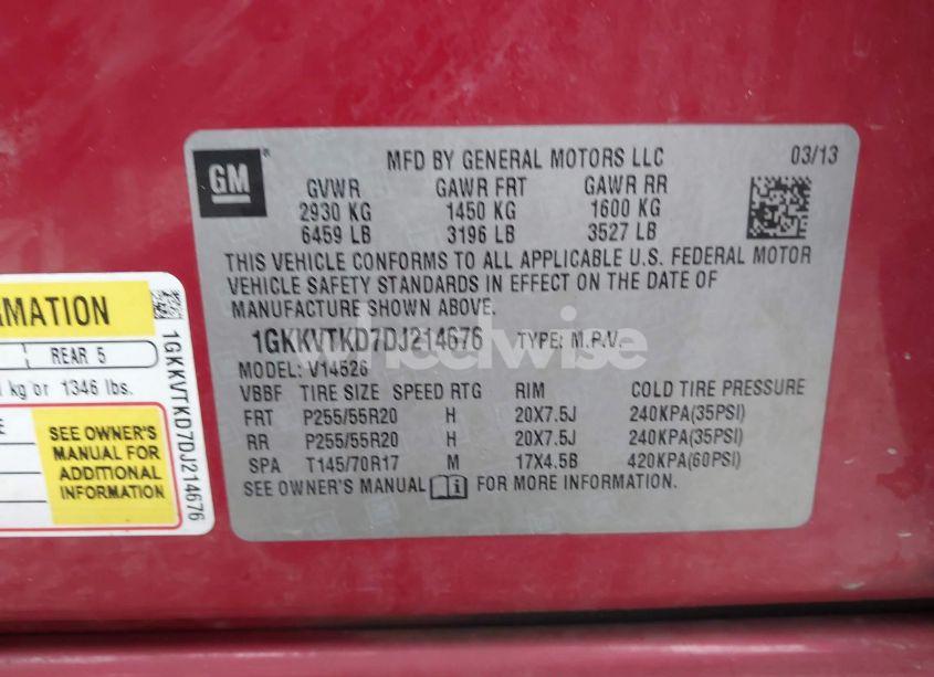 Photo 9 of 2013 Gmc Acadia DENALI (VIN 1GKKVTKD7DJ214676)